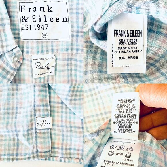 Frank & Eileen Men’s Plaid Paul Button Up Linen Long Sleeve Made In USA - Picture 3 of 12